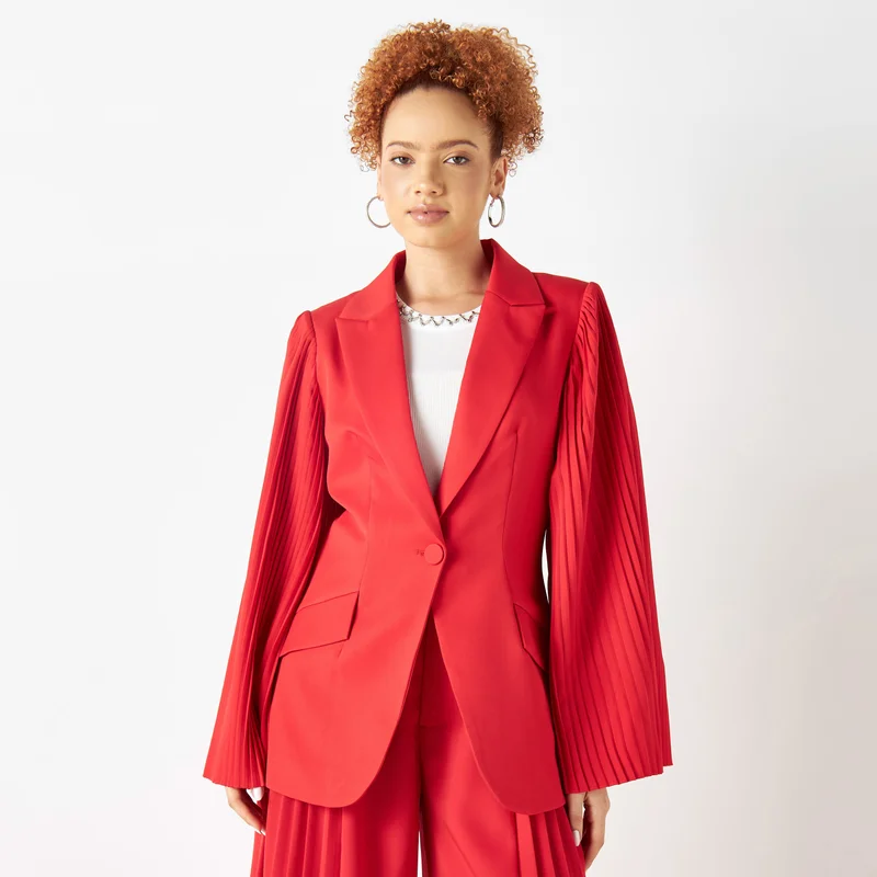 2Xtremz 2Xtremz Lightweight Blazer with Pleated Long Sleeves and Notched Lapel