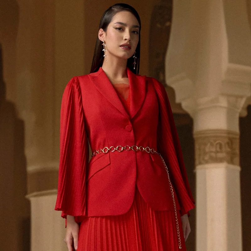 2Xtremz 2Xtremz Lightweight Blazer with Pleated Long Sleeves and Notched Lapel