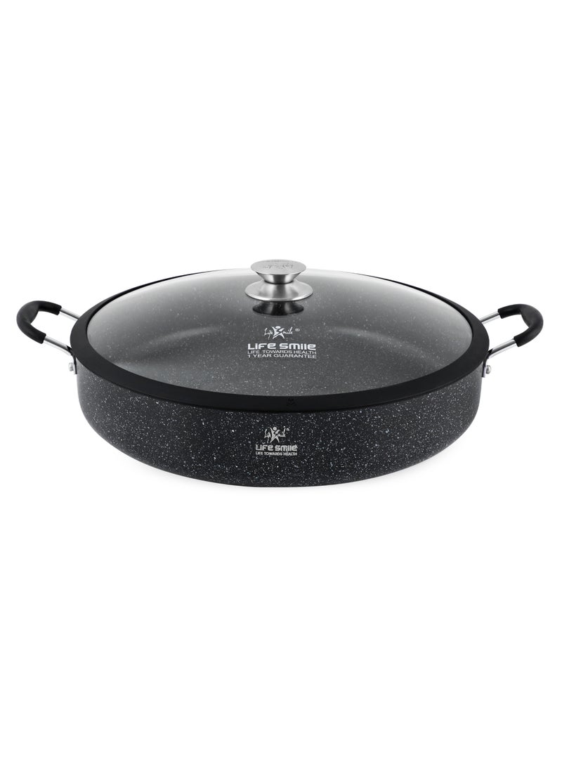 Life Smile Granite Non-Stick Shallow Pot-8.4L with Glass Lid-Large Cooking Pot with Heat Resistant Handles-Multi-Layer Granite Non stick Cookwares - Image 1