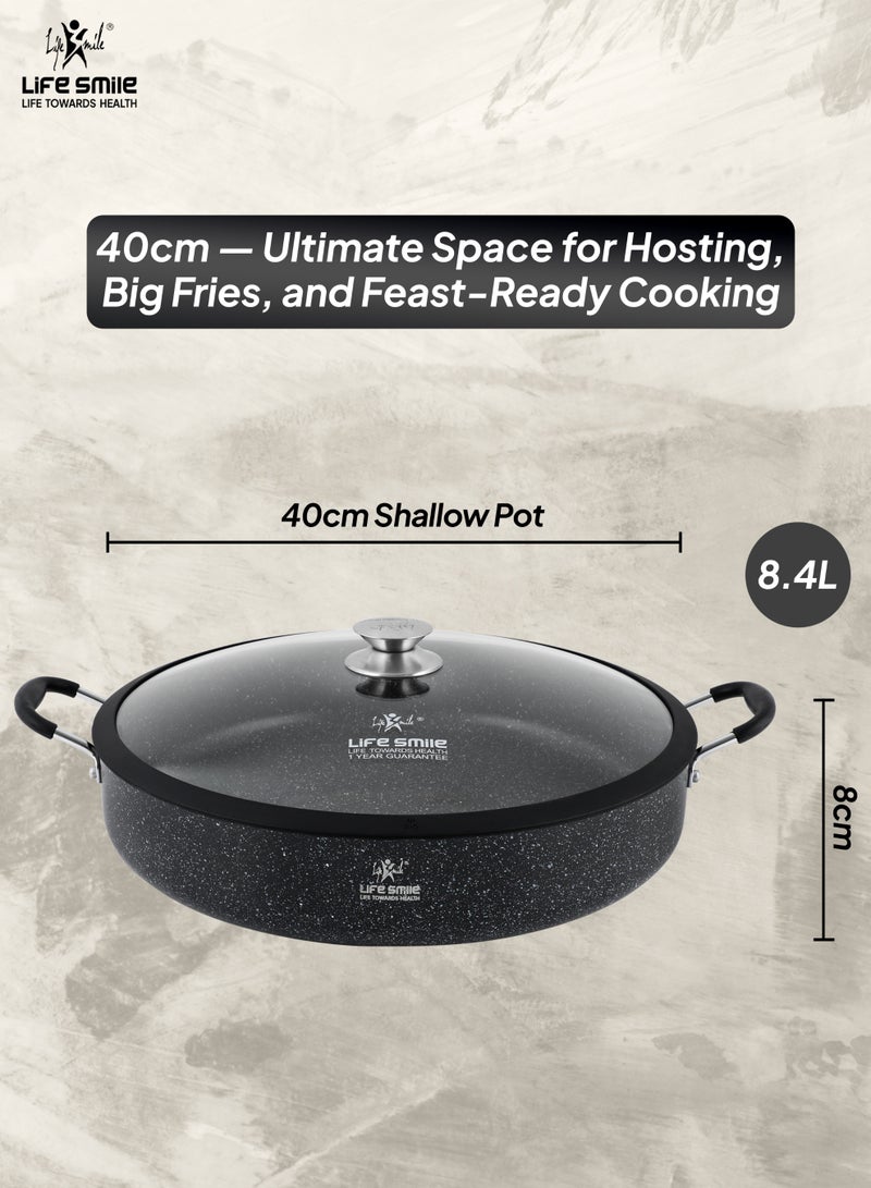 Life Smile Granite Non-Stick Shallow Pot-8.4L with Glass Lid-Large Cooking Pot with Heat Resistant Handles-Multi-Layer Granite Non stick Cookwares - Image 3