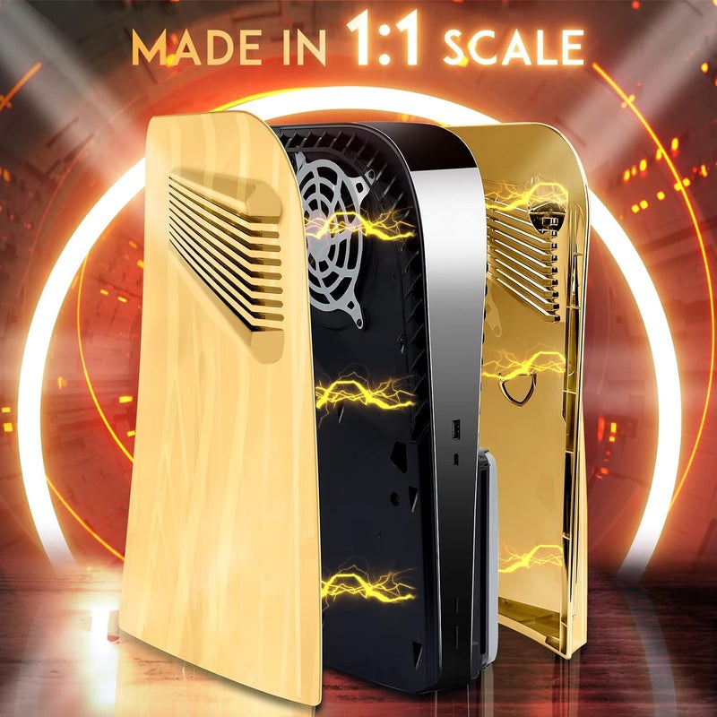 SIKEMAY PS5 Plates for Playstation 5 Disc Edition, Face Plates Cover Shell With Cooling Vents, ABS Hard Shockproof Protective Console Accessories Faceplate Skin Case (Gold) - Image 4