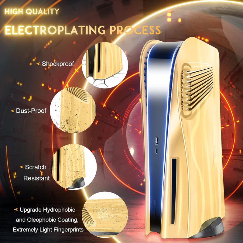 SIKEMAY PS5 Plates for Playstation 5 Disc Edition, Face Plates Cover Shell With Cooling Vents, ABS Hard Shockproof Protective Console Accessories Faceplate Skin Case (Gold) - Image 3