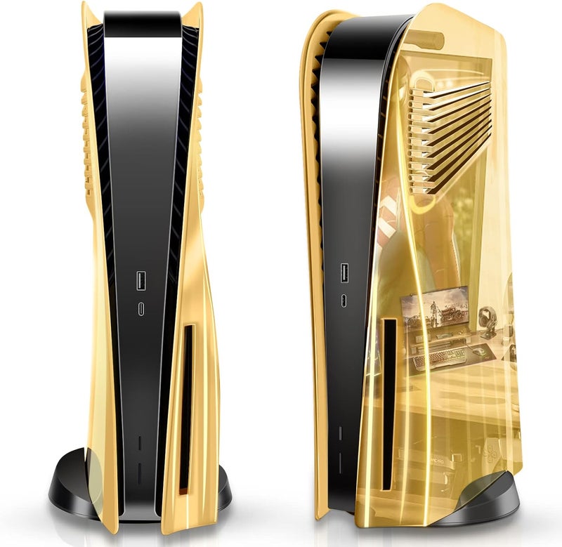 SIKEMAY PS5 Plates for Playstation 5 Disc Edition, Face Plates Cover Shell With Cooling Vents, ABS Hard Shockproof Protective Console Accessories Faceplate Skin Case (Gold) - Image 1