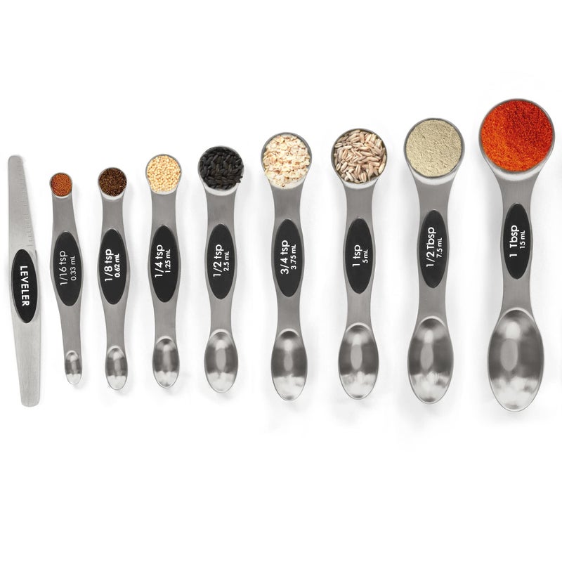 BIDFUL Magnetic Measuring Spoons Set Stainless Steel with Leveler-9pcs Stackable Metal Tablespoon Measure Spoon for Baking-Measuring Cups and Spoon Set Kitchen Gadgets Apartment Essentials Fits in Spice Jars - Image 1