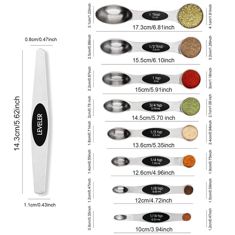 BIDFUL Magnetic Measuring Spoons Set Stainless Steel with Leveler-9pcs Stackable Metal Tablespoon Measure Spoon for Baking-Measuring Cups and Spoon Set Kitchen Gadgets Apartment Essentials Fits in Spice Jars - Image 2