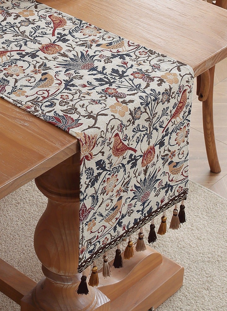 Long Table Runner with Tassels, American Retro Tea Table Cloth, 30*180cm Long Tablecloth for Dining Table, TV Stand, Shoe Cabinet and Bed End, Light Luxury Jacquard Embroidery - Image 1