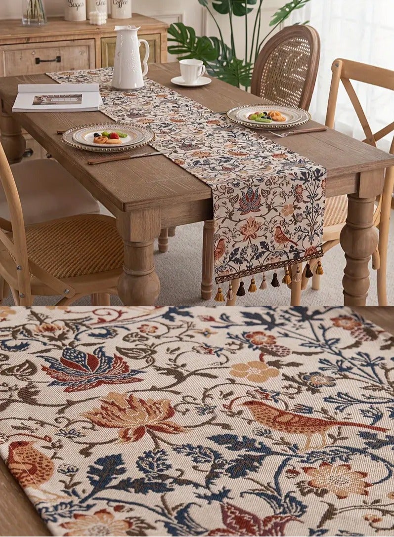 Long Table Runner with Tassels, American Retro Tea Table Cloth, 30*180cm Long Tablecloth for Dining Table, TV Stand, Shoe Cabinet and Bed End, Light Luxury Jacquard Embroidery - Image 2