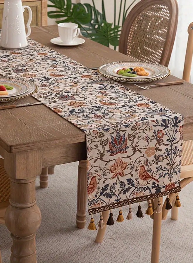 Long Table Runner with Tassels, American Retro Tea Table Cloth, 30*180cm Long Tablecloth for Dining Table, TV Stand, Shoe Cabinet and Bed End, Light Luxury Jacquard Embroidery - Image 3