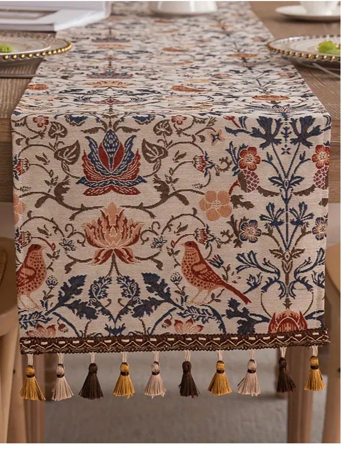 Long Table Runner with Tassels, American Retro Tea Table Cloth, 30*180cm Long Tablecloth for Dining Table, TV Stand, Shoe Cabinet and Bed End, Light Luxury Jacquard Embroidery - Image 4