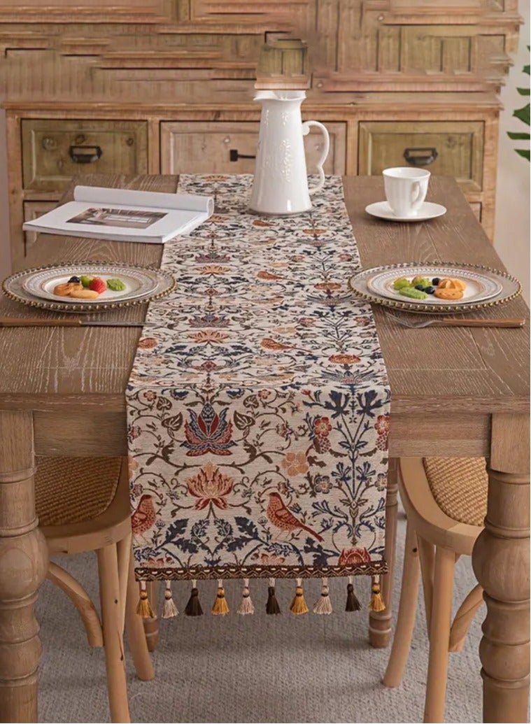 Long Table Runner with Tassels, American Retro Tea Table Cloth, 30*180cm Long Tablecloth for Dining Table, TV Stand, Shoe Cabinet and Bed End, Light Luxury Jacquard Embroidery - Image 5
