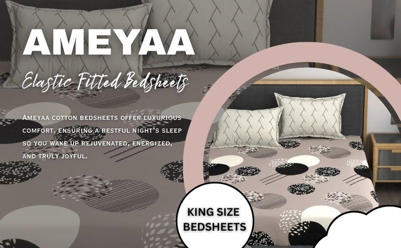 AMEYAA 320 TC Cotton Feel All Around Elastic Fitted Queen Size Bedsheets, Supersoft Elastic Fitted Double Bedsheet with 2 Pillow Covers, Size 60x78x8 Inches - Image 3