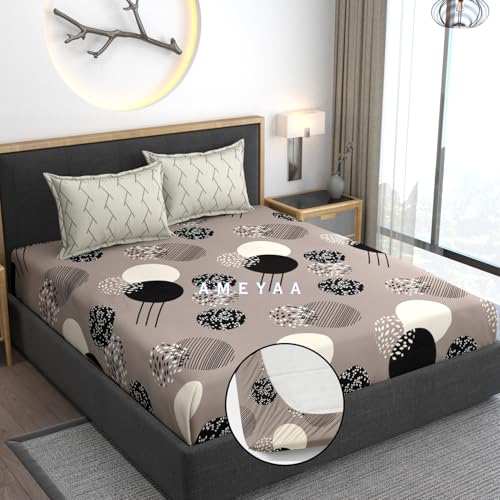 AMEYAA 320 TC Cotton Feel All Around Elastic Fitted Queen Size Bedsheets, Supersoft Elastic Fitted Double Bedsheet with 2 Pillow Covers, Size 60x78x8 Inches - Image 2