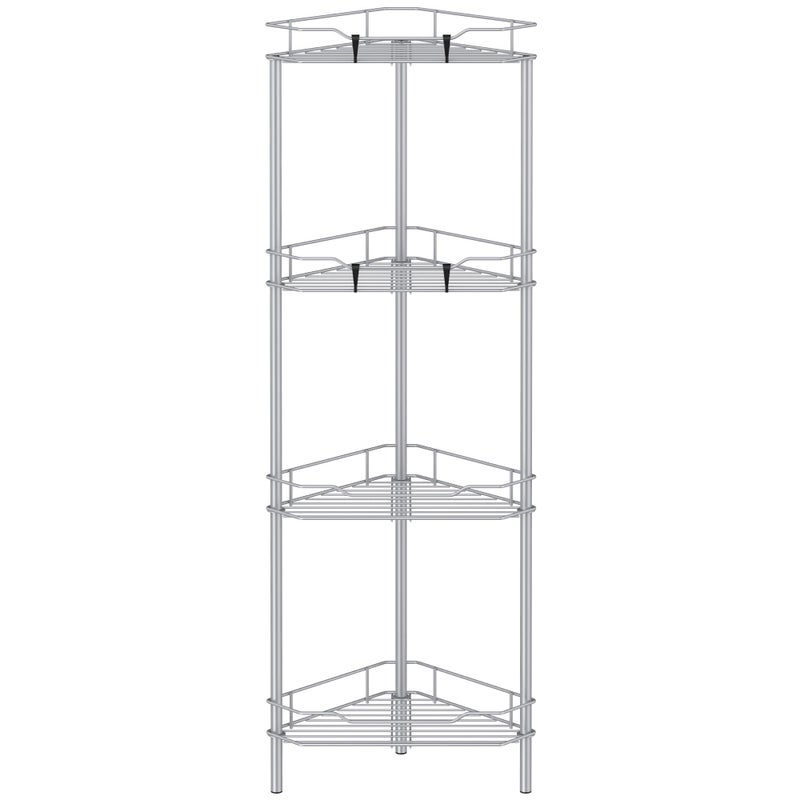 HuggieGems 4 Tier Floor Standing Corner Shower Caddy Organizer Shelf with Hooks Bathroom Shelves Stand Rack Silver - Image 2