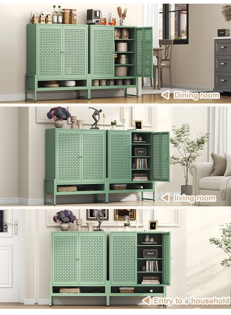 آي هوم شوب خزانة أحذية فولاذية خضراء كبيرة السعة مع وظيفة مغناطيسية - تصميم باب مزدوج لسهولة التخزين، 84 × 35 × 108 سم، مثالية للمدخل وغرفة المعيشة والشرفة والممر والحديقة - Image 4