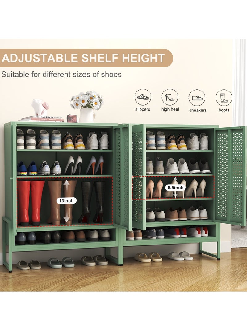 آي هوم شوب خزانة أحذية فولاذية خضراء كبيرة السعة مع وظيفة مغناطيسية - تصميم باب مزدوج لسهولة التخزين، 84 × 35 × 108 سم، مثالية للمدخل وغرفة المعيشة والشرفة والممر والحديقة - Image 5