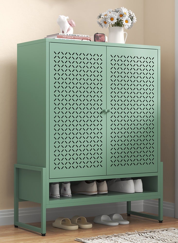 آي هوم شوب خزانة أحذية فولاذية خضراء كبيرة السعة مع وظيفة مغناطيسية - تصميم باب مزدوج لسهولة التخزين، 84 × 35 × 108 سم، مثالية للمدخل وغرفة المعيشة والشرفة والممر والحديقة - Image 1