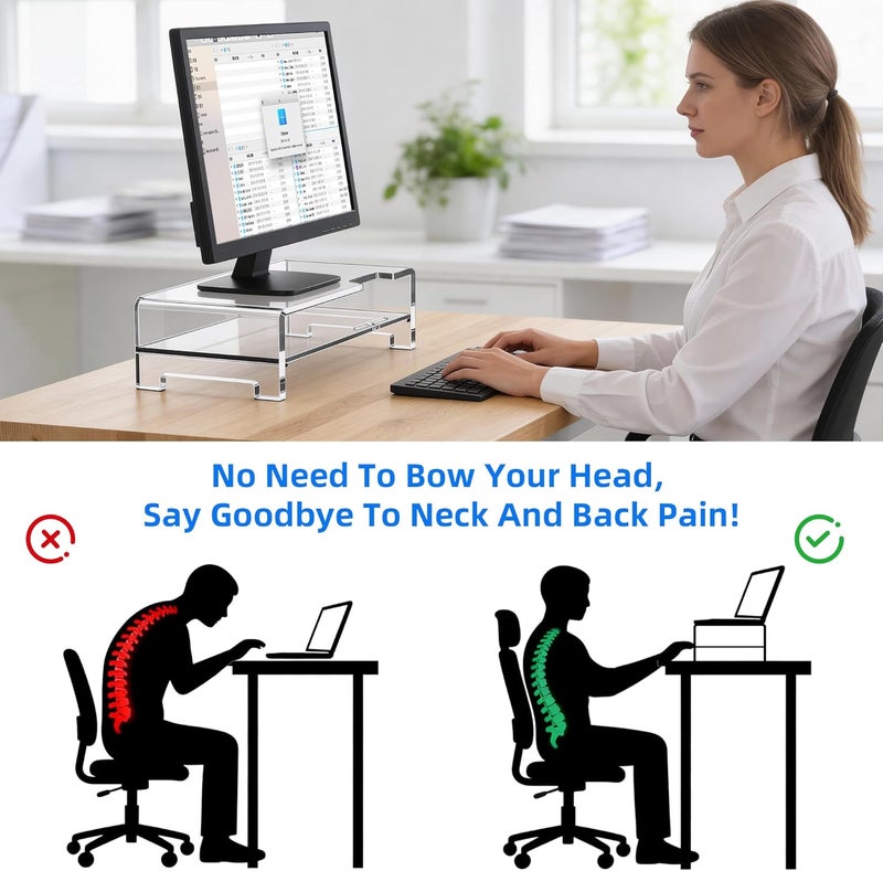 Beimu Acrylic Monitor Stand Riser L16''xW7.5''xH4.7'' 2-Tier Acrylic Laptop Stand Clear Computer Stand Laptop Riser with Storage Desk Organizer Accessories for Home and Office - Image 3