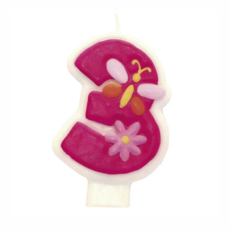 Pink Flower Number 3 Candle