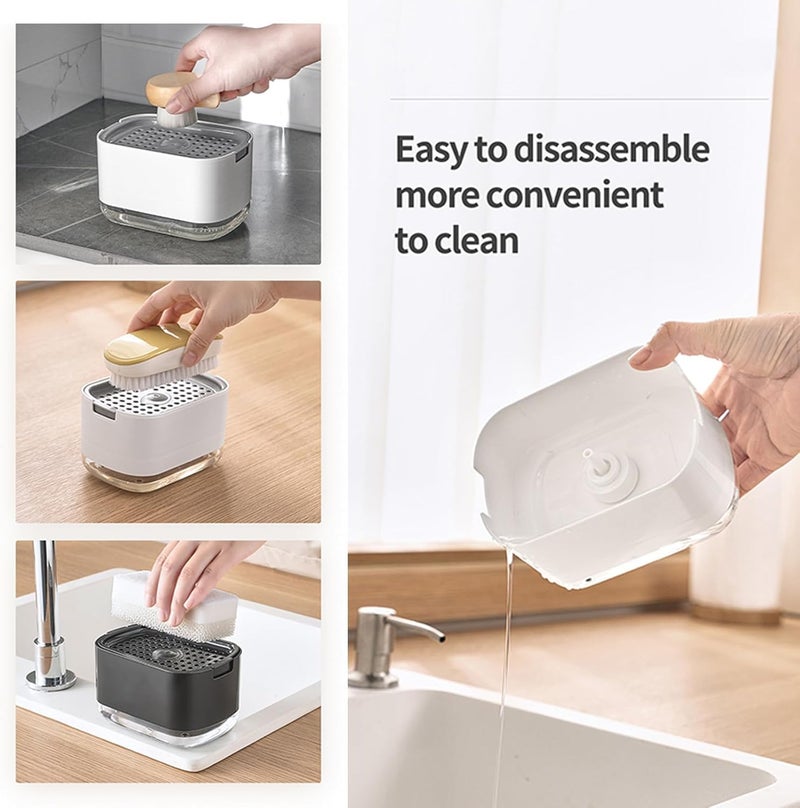 jaexest 4-in-1 Kitchen Soap Dispenser Set with Tray, Sponge Holder & Dishcloth Holder, Dish & Hand Soap Dispenser, Sink Countertop Storage Organizer, Multi-Function Kitchen Gadget - Black - Image 4