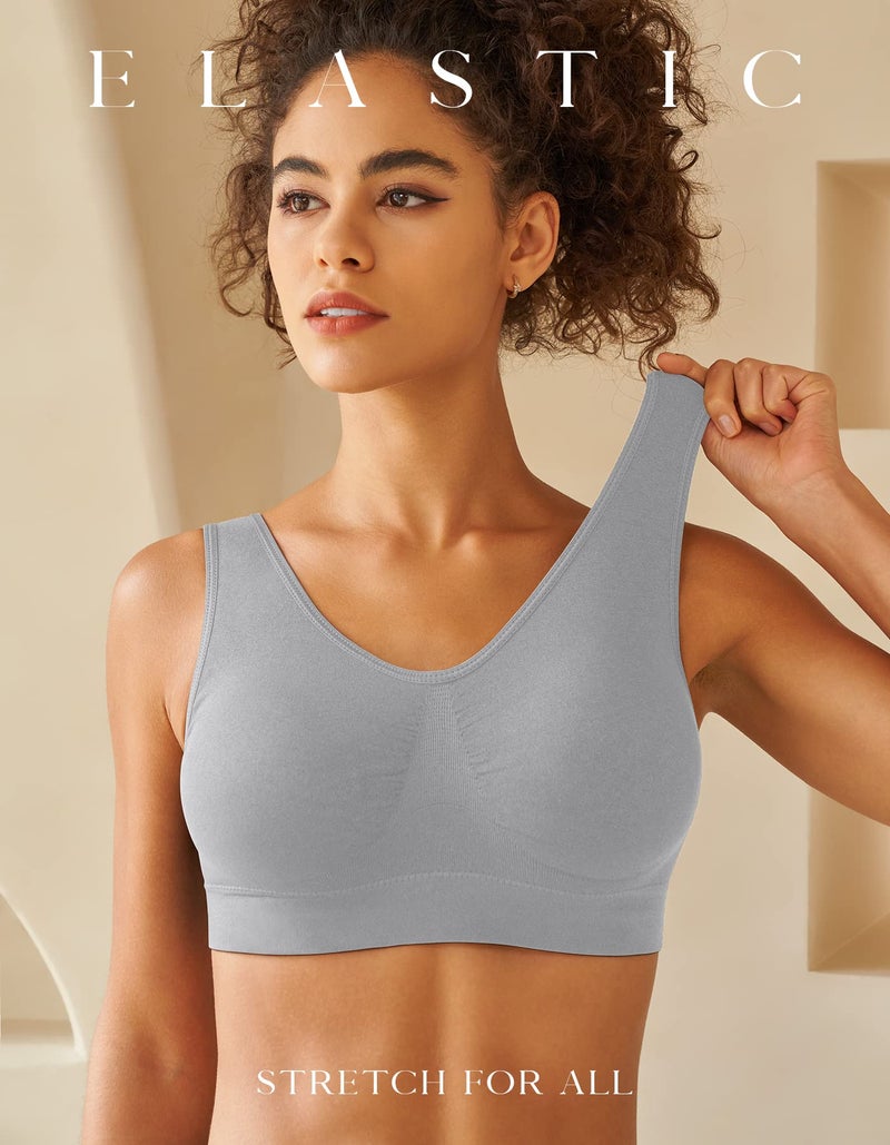 SIMIYA Womens Sports Bras, Yoga Comfort Seamless Stretchy Sports Bra for Women 3 Pack Black White Grey - Image 4