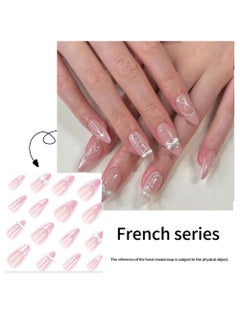 JOSQUEWNN 24Pcs Press On Nails,Pink Nail Bow Pearl Staggered Almond Type,Fake Acrylic Nails With Glue Kit.  - Image 4
