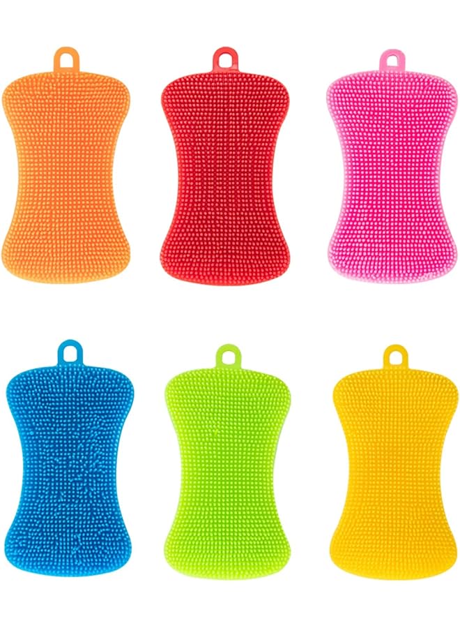 promass 6 Pack Silicone Sponge Dish Washing Kitchen Scrubber, Multipurpose Non Stick Silicone Dish Sponges for Dishes, Reusable Dish Washing Cleaning Sponges Double-Sided, Fruit, Vegetable, Multicolor