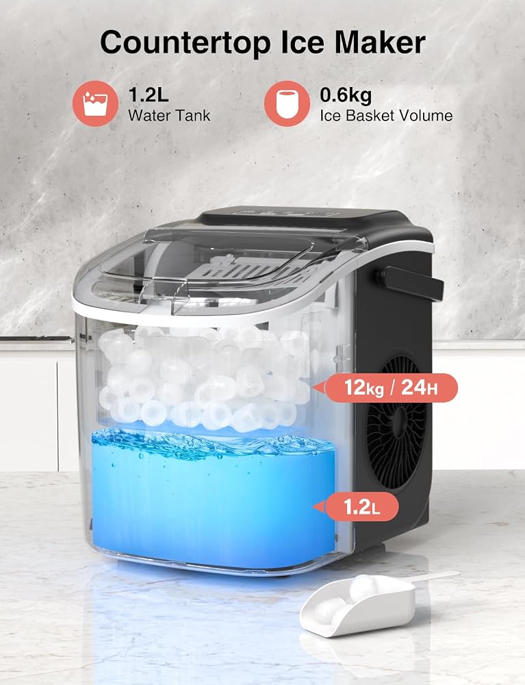 CROWNFUL Smart Countertop Ice Maker with WiFi & App Control, Schedule Fresh Bullet Ice Ready in 6 Minutes, 12 kg/24H Portable Ice Machine with Self-Cleaning, Ice Scoop and Basket for Home, Office - Image 5