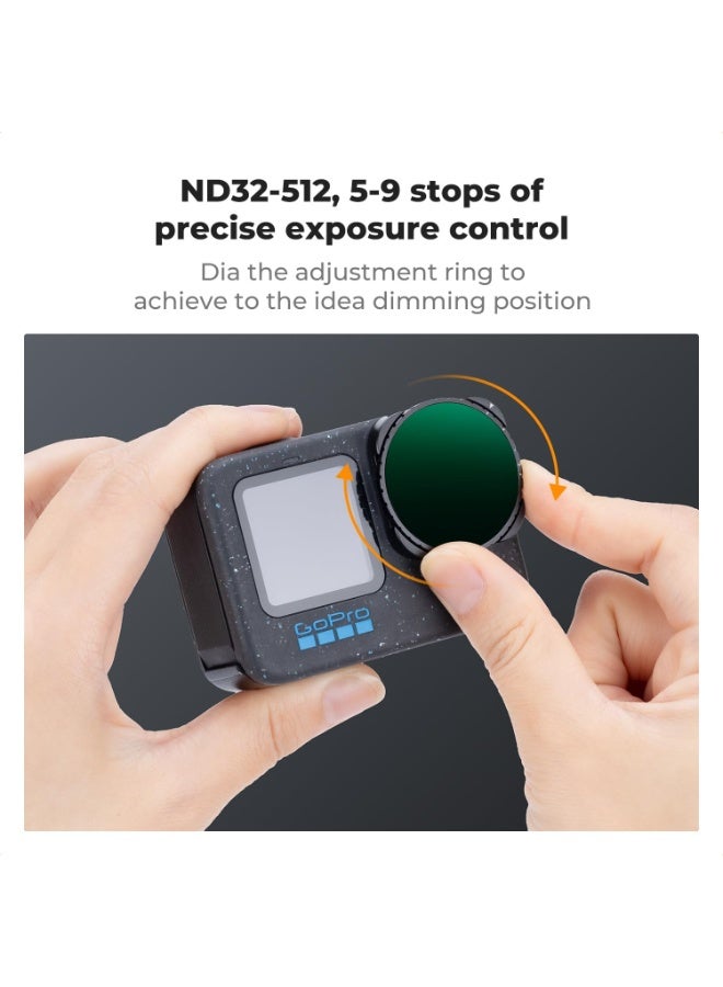 كيه آند إف كونسبت فلتر K&F CONCEPT المتغير ND32-512 متوافق مع كاميرا GoPro Hero 13 Black، فلتر تقليل الضوء ذو الكثافة المحايدة لكاميرات GoPro 12/11/10/9 Black، ملحقات كاميرا الحركة المصنوعة من زجاج بصري عالي الدقة متعدد الطبقات - Image 3