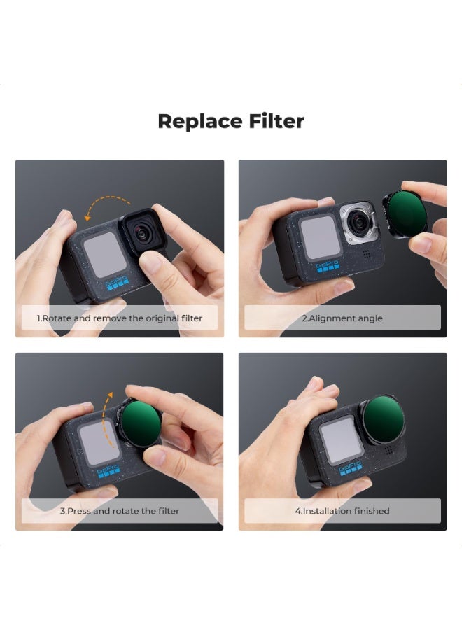 كيه آند إف كونسبت فلتر K&F CONCEPT المتغير ND32-512 متوافق مع كاميرا GoPro Hero 13 Black، فلتر تقليل الضوء ذو الكثافة المحايدة لكاميرات GoPro 12/11/10/9 Black، ملحقات كاميرا الحركة المصنوعة من زجاج بصري عالي الدقة متعدد الطبقات - Image 5