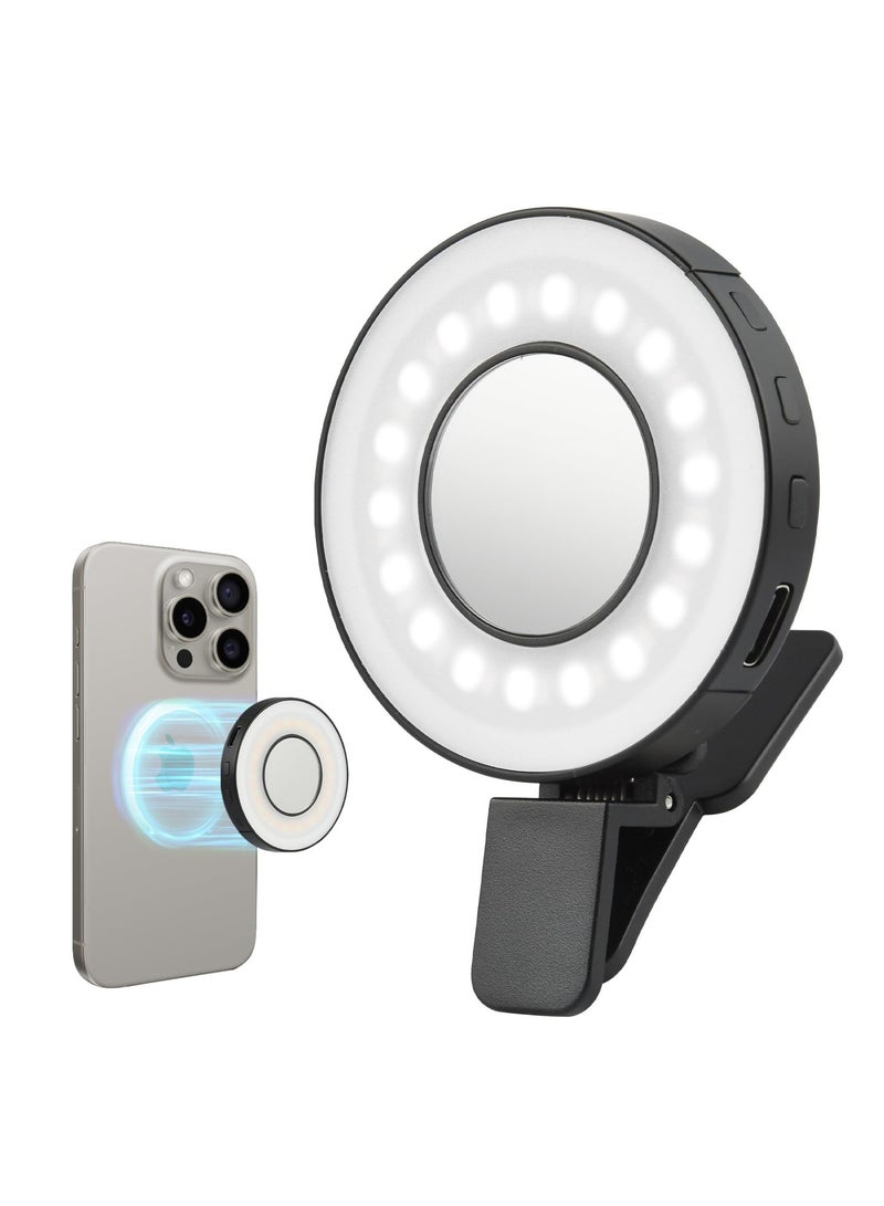Excefore Magnetic Ring Light for Phone , LED Phone Light with Clip, Magnetic Back Selfie Light for iPhone and Android, Rechargeable LED Selfie Ring Light for Makeup, Video Conference, Camera, TikTok, Black - Image 1