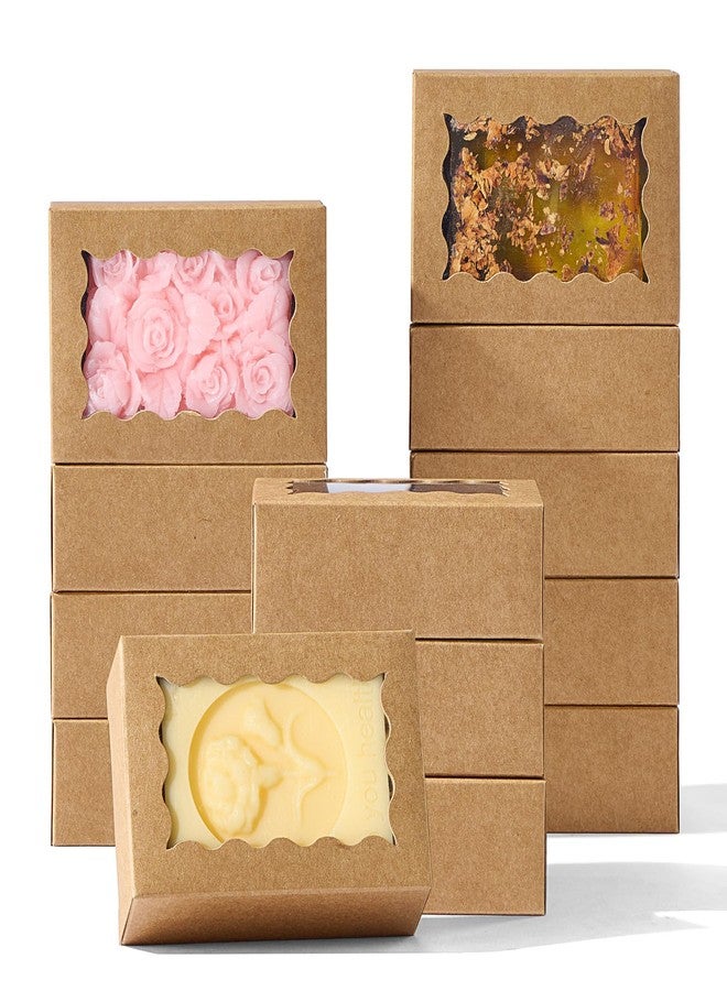 ROSPAKTEK 100PCS 3.5x2.36x1.2 inches Brown Soap Boxes with Window - Homemade Soap Packaging, Small Gift Boxes for Bakery, Macarons, Cookies, Candies & Party Favors - Image 1