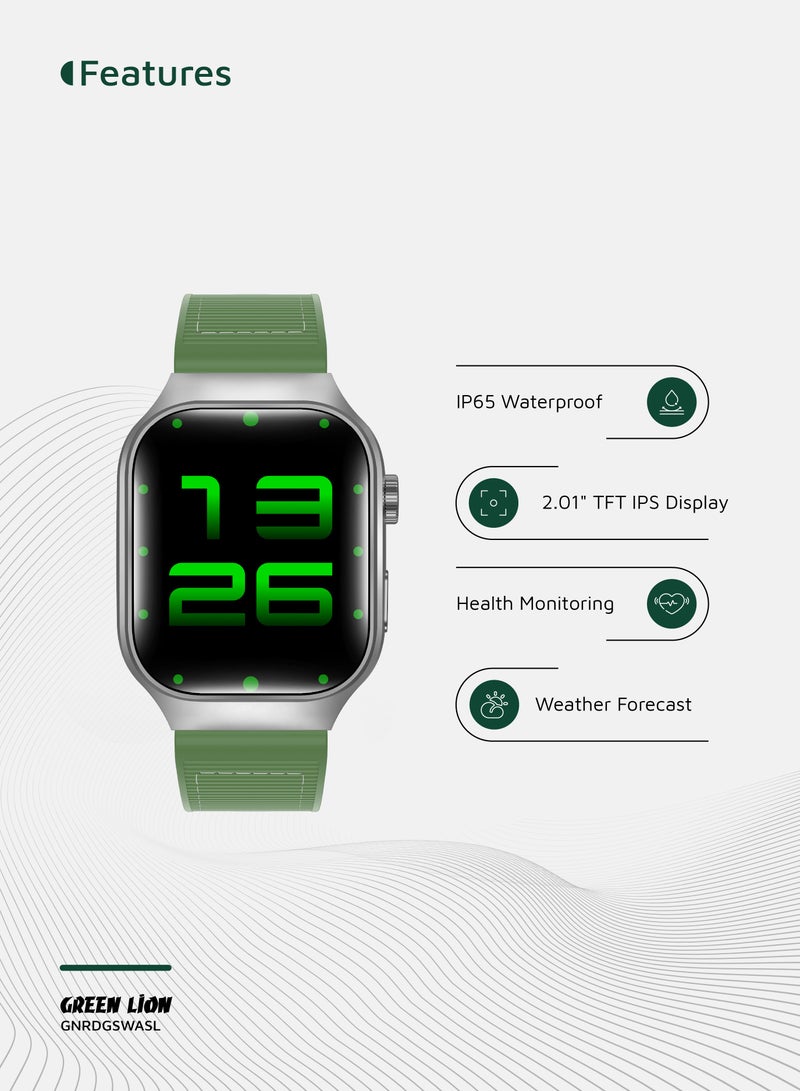 GREEN LION Smart Watch Ridge with Working Time 5 Days & Waterproof IP65 Always On Display / Bluetooth Calls / Magnetic Charging / Exercise Records / Watches Compatible With Android iOS / Music Player - Silver & Green - Image 2