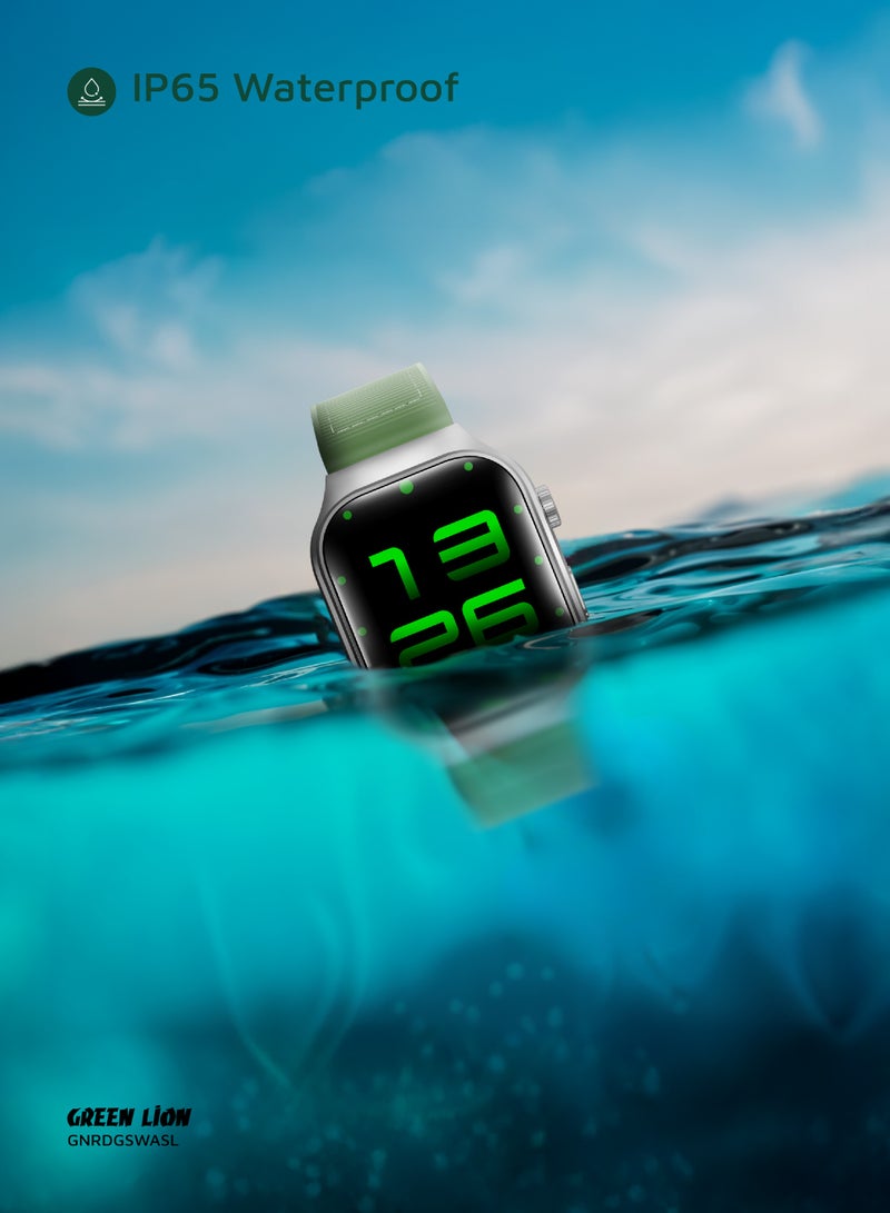 GREEN LION Smart Watch Ridge with Working Time 5 Days & Waterproof IP65 Always On Display / Bluetooth Calls / Magnetic Charging / Exercise Records / Watches Compatible With Android iOS / Music Player - Silver & Green - Image 3
