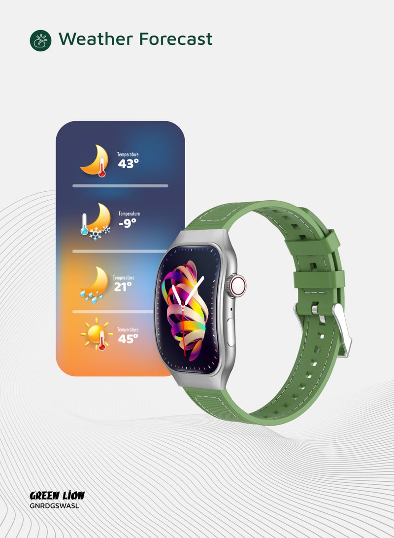 GREEN LION Smart Watch Ridge with Working Time 5 Days & Waterproof IP65 Always On Display / Bluetooth Calls / Magnetic Charging / Exercise Records / Watches Compatible With Android iOS / Music Player - Silver & Green - Image 4