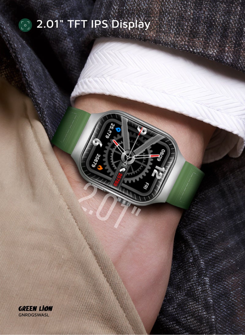 GREEN LION Smart Watch Ridge with Working Time 5 Days & Waterproof IP65 Always On Display / Bluetooth Calls / Magnetic Charging / Exercise Records / Watches Compatible With Android iOS / Music Player - Silver & Green - Image 5