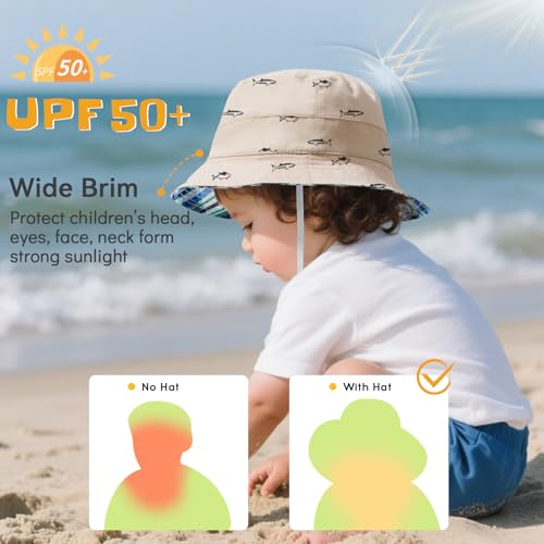 Durio Baby Sun Hat Summer Beach UPF 50+ Sun Protection Baby Boy Hats Double Sides Toddler Sun Hats Cap for Baby Girl Kid Bucket Hat Beige 20.5"(52cm)/2-4 Years - Image 2