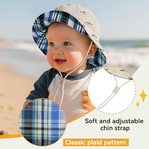 Durio Baby Sun Hat Summer Beach UPF 50+ Sun Protection Baby Boy Hats Double Sides Toddler Sun Hats Cap for Baby Girl Kid Bucket Hat Beige 20.5"(52cm)/2-4 Years - Image 4