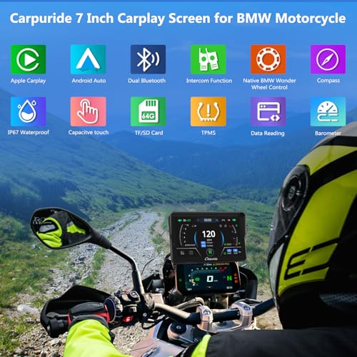 Carpuride 2025 CARPURIDE W702BS PRO for BMW Motorcycle CarPlay & Android Auto Dual Bluetooth, 7" Waterproof GPS Navigation Screen, Data Reading, Native Wonder, TPMS, Light Sensor, Music Sharing, Intercom,16-Pin - Image 2
