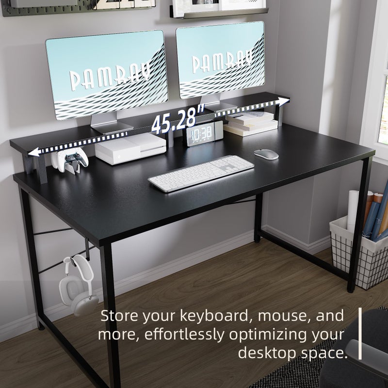 Pamray 47 Inch Small Computer Desk with Monitor Stand, Simple Office Desk with Headphone Hook for Small Spaces, Kids Study Writing Table for Bedroom, Grey - Image 3