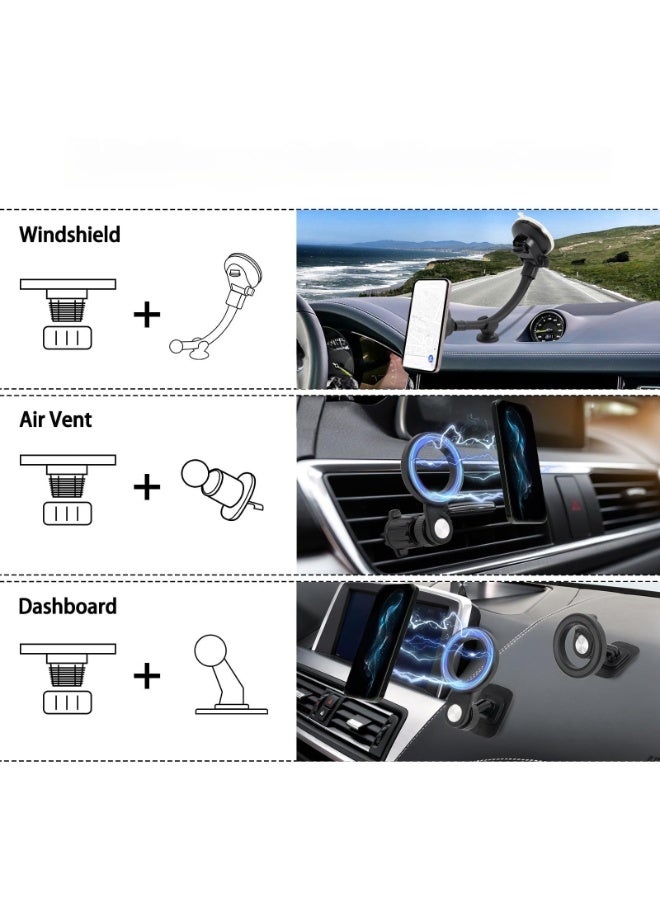 Magnetic Car Phone Holder Kit 3 in 1, Windshield/Air Vent/Dashboard Cell Phone Holder, Strong Magnet Car Mount Phone Holder - Image 4