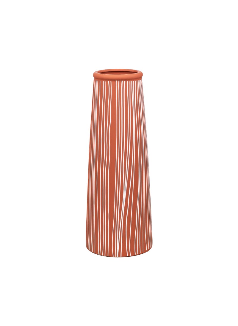 Gulf Flowers Gulf Flowers Pink Ceramic Stripe Vase - 8.5cm Diameter x 31cm Height, Elegant Home Decor Vase for Table Centerpiece, Living Room, Office, or Bedroom Decoration - Stylish, Durable Ceramic Pot 