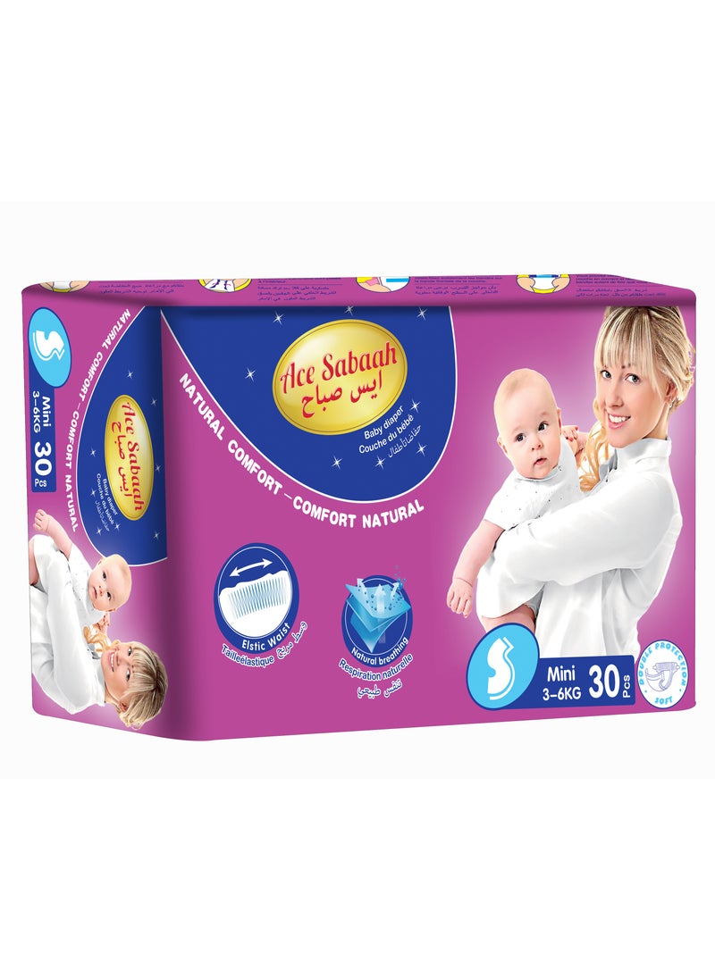 Ace Sabaah - Natural Comfort Baby Diaper Small Mini 3-6kg 30 pcs - Image 1