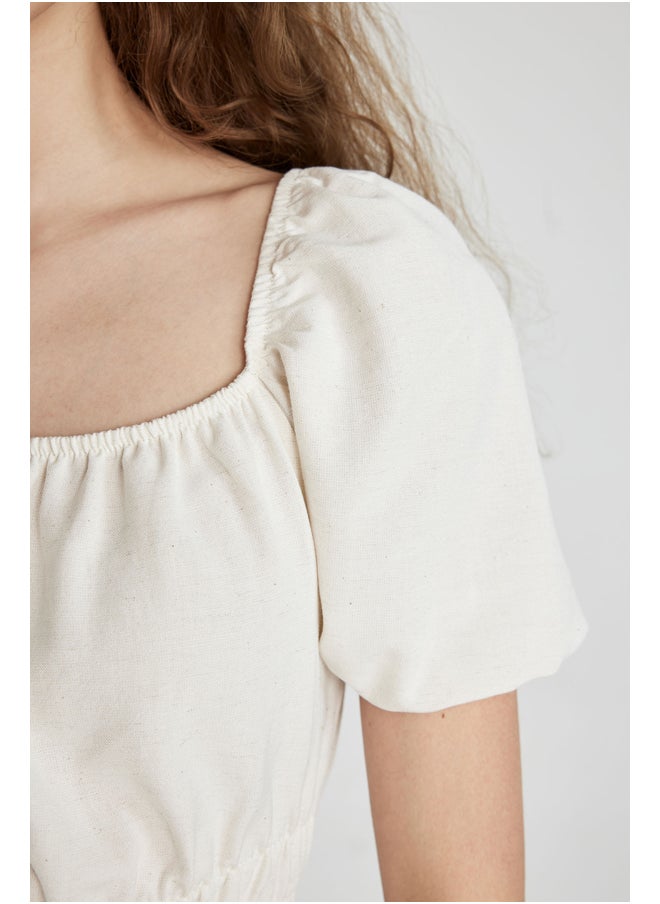 DeFacto Woman Fit And Flare Square Neck Short Sleeve Woven Dress  - Image 2