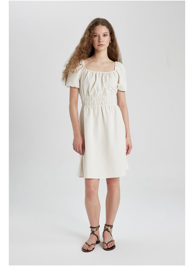 DeFacto Woman Fit And Flare Square Neck Short Sleeve Woven Dress  - Image 3
