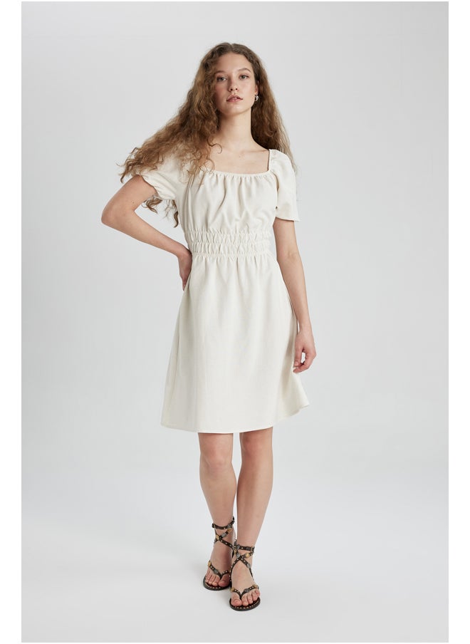 DeFacto Woman Fit And Flare Square Neck Short Sleeve Woven Dress  - Image 5