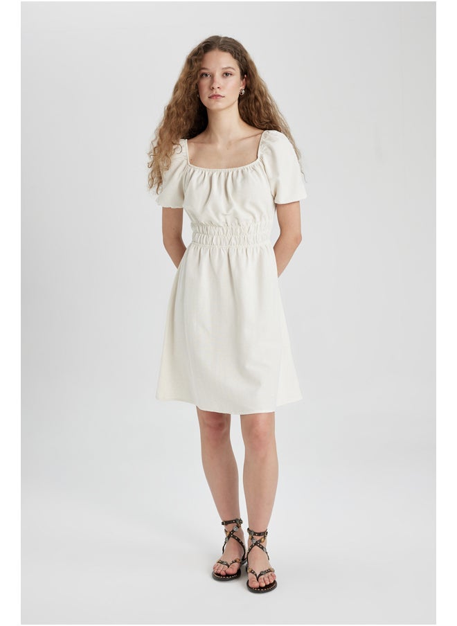 DeFacto Woman Fit And Flare Square Neck Short Sleeve Woven Dress  - Image 4