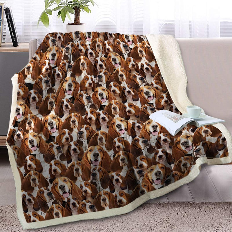 BlessLiving Bassett Hound Blanket Throw Fuzzy Dog Soft Blanket for Kids Girls Adults Women Cute Puppy Fleece Blanket Animal Pattern Sherpa Plush Blanket 50 x 60 Inches