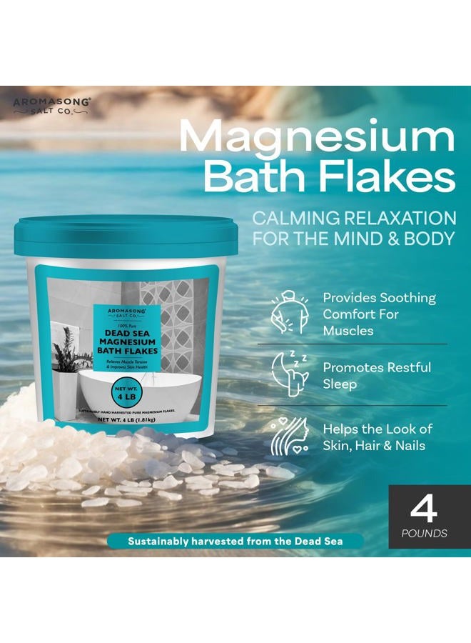 Aromasong Raw Dead Sea Magnesium Flakes for Bath - 4 LB Bulk Bath Salt in Reusable Bucket - Image 2