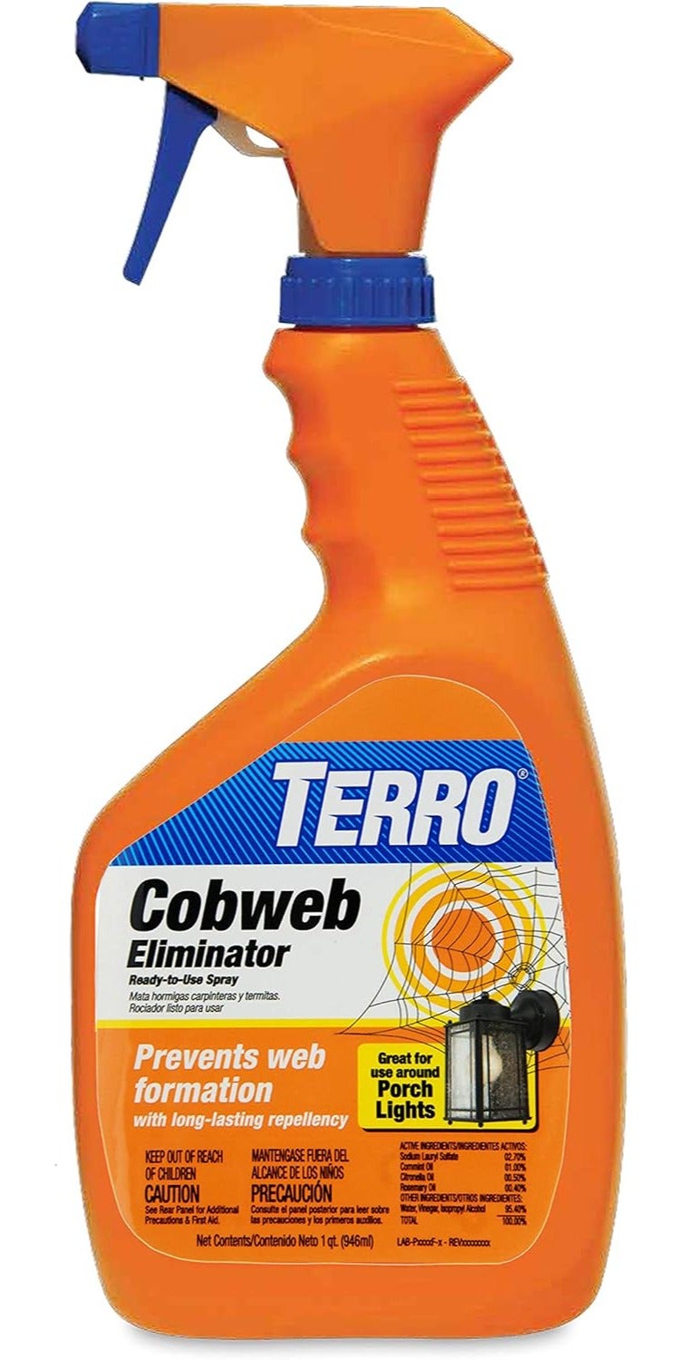 Terro Cobweb Eliminator Ready-to-Use Spray, 1 Quart 946ml Long-Lasting Web Repellent for Porch Lights, Outdoor Fixtures and Suitable Home Exterior Areas - Image 1
