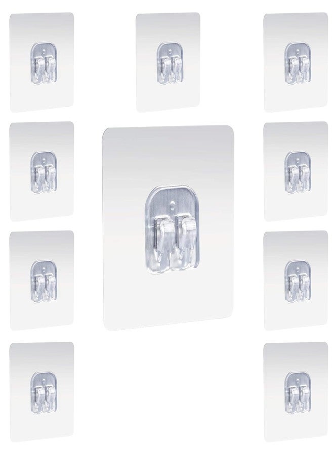AMIQUS 10 Pcs Hevy Duty Self Adhesive Hook for Hanging Kitchen Item and Other Stainless Steel, Gold Waterproof, Strong Towels, Keys, Utensils,Robes Double-Sided Transparent (Double Claw V Shape) - Image 1